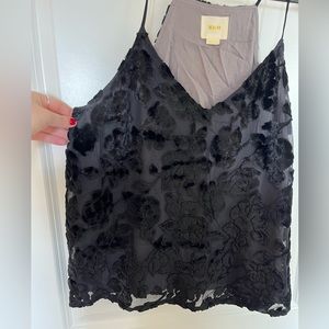 Black velvet floral tank